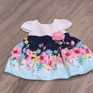 Youngland White and Navy Floral Kids Dress Size 12m